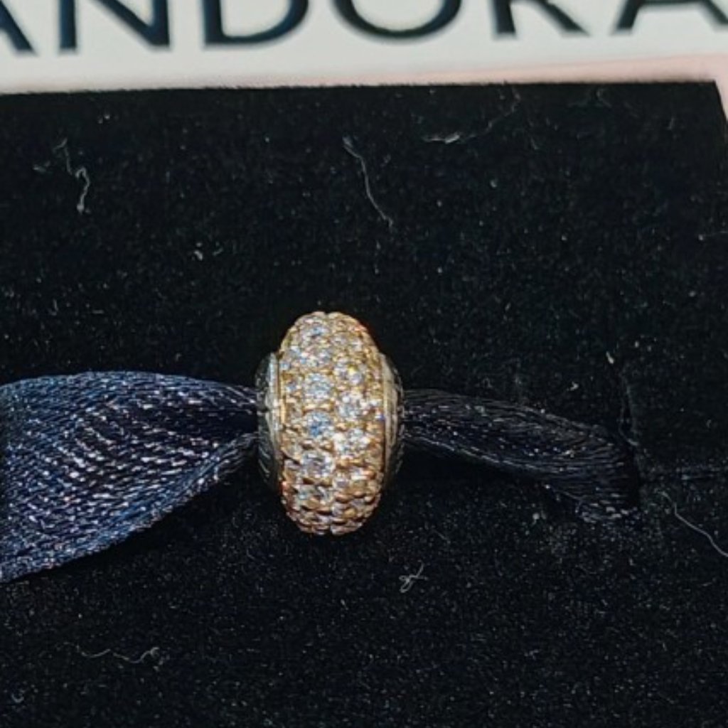 Pandora *Retired Ss & 14ktgold Stability Essence Charm W/Clear Zirconia 796309cz